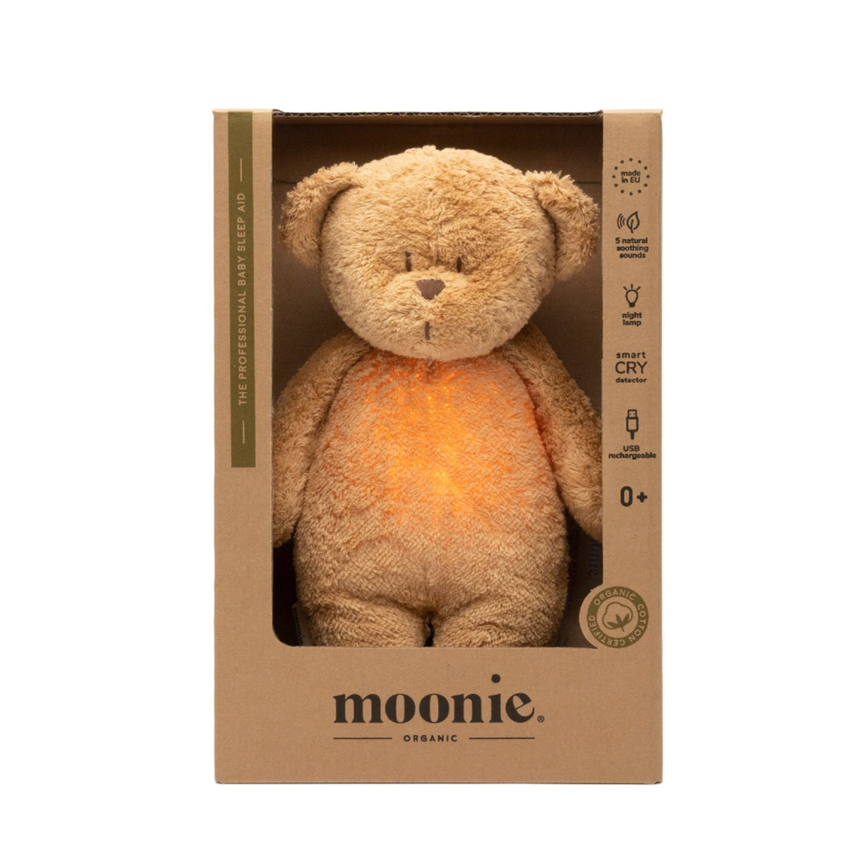 Moonie 2.0 migdukas Organic Humming Bear - Cappuchino su garso įrašymo funkcija