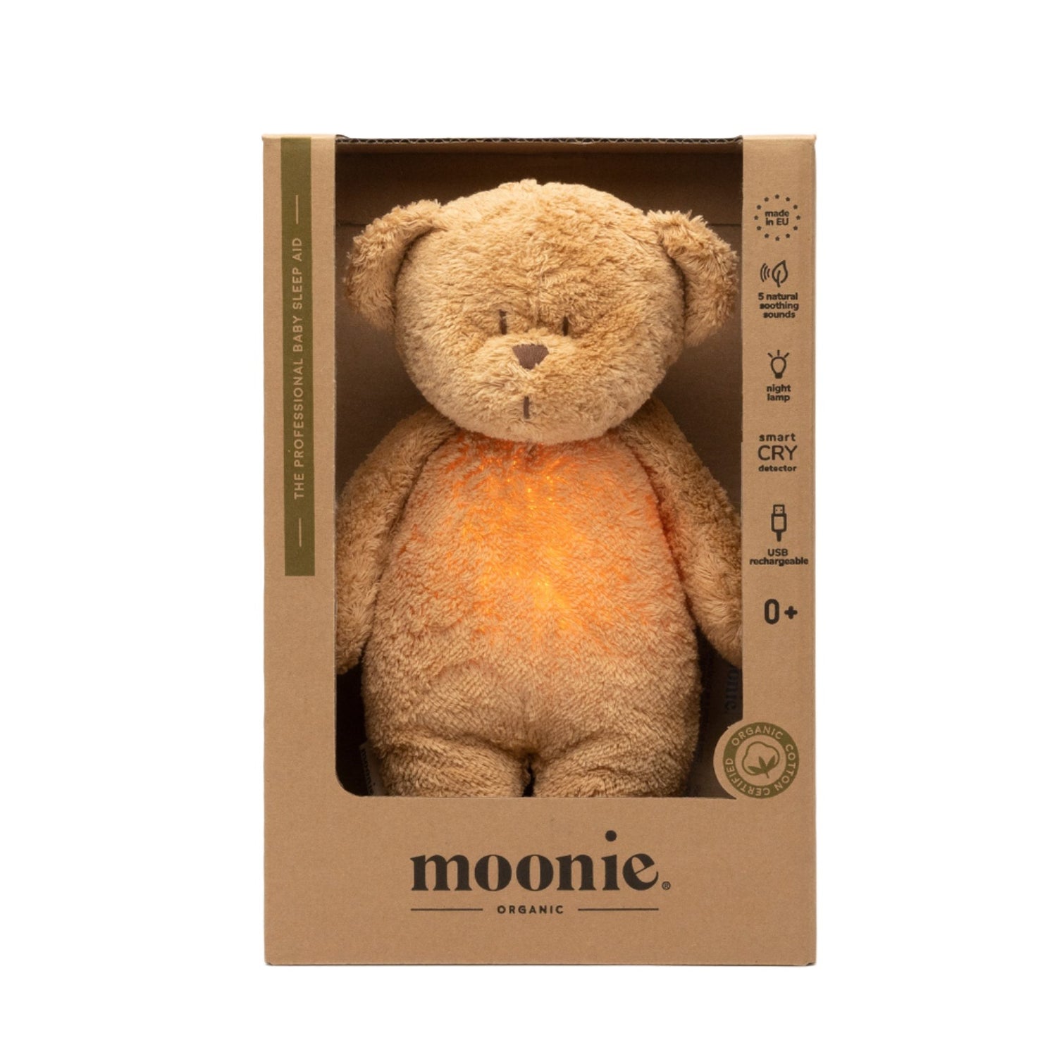 Moonie 2.0 migdukas Organic Humming Bear - Cappuchino su garso įrašymo funkcija
