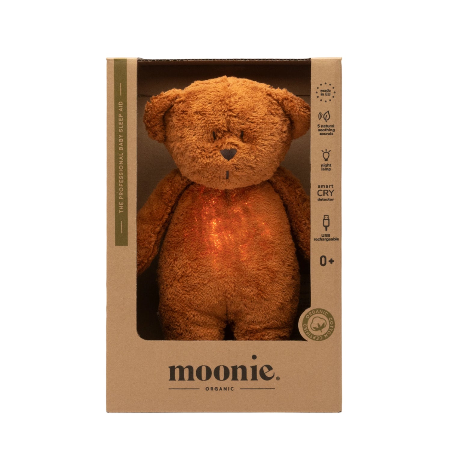 Moonie 2.0 migdukas Organic Humming Bear - Caramel su garso įrašymo funkcija