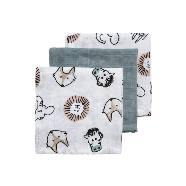 Meyco Baby marliniai muslino vystyklai Animal Multicolour, 70×70 cm, 3 vnt.