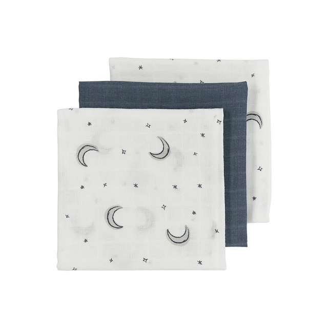 Meyco Baby marliniai muslino vystyklai Moon Indigo, 70×70 cm, 3 vnt.