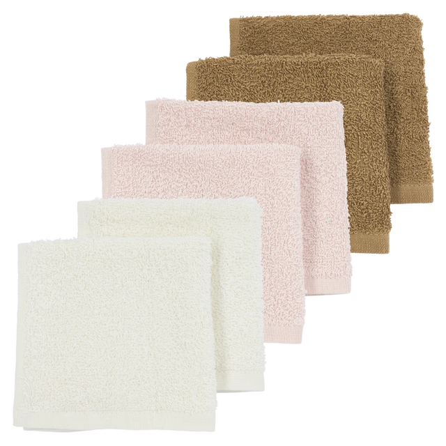 Meyco Baby frotinės šluostės-rankšluostukai kūdikiui Offwhite/Soft Pink/Toffee, 30×30 cm, 6 vnt.