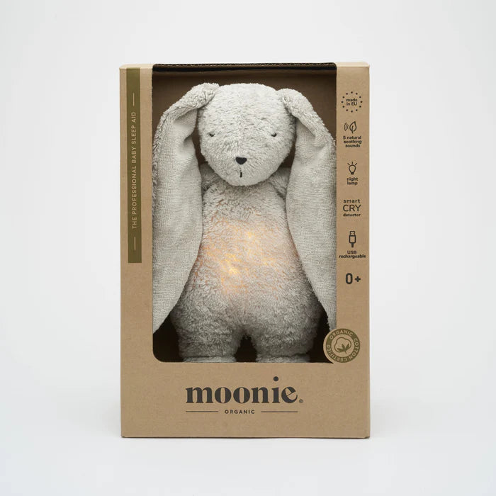 Moonie 2.0 migdukas Organic Humming Bunny - Grey su garso įrašymo funkcija