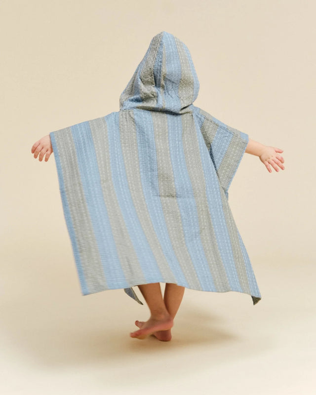 Molis&Co vaikiškas pončas - rankšluostis su gobtuvu Khaki & Blue Stripes