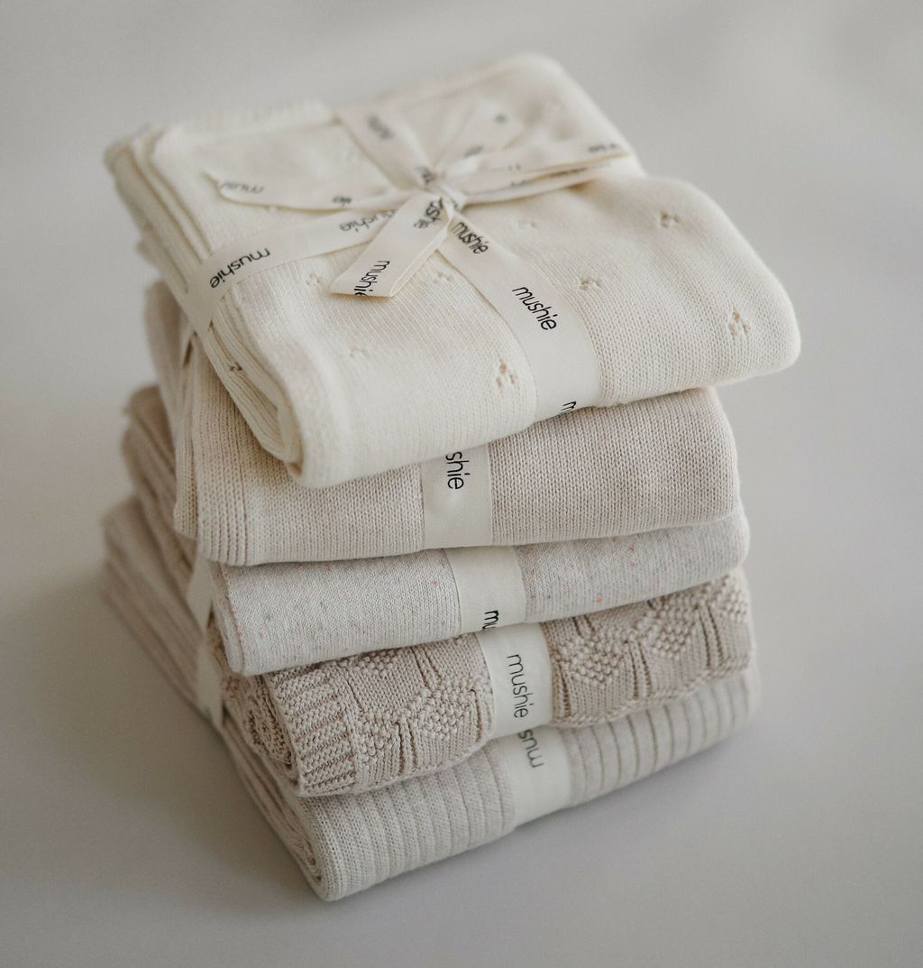 Mushie megztas pledas Ribbed Beige Melange