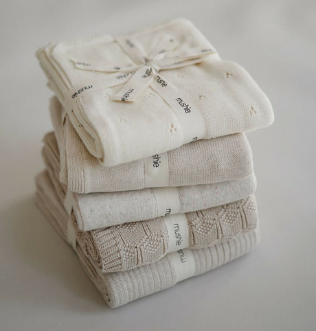 Mushie megztas pledas Ribbed Beige Melange