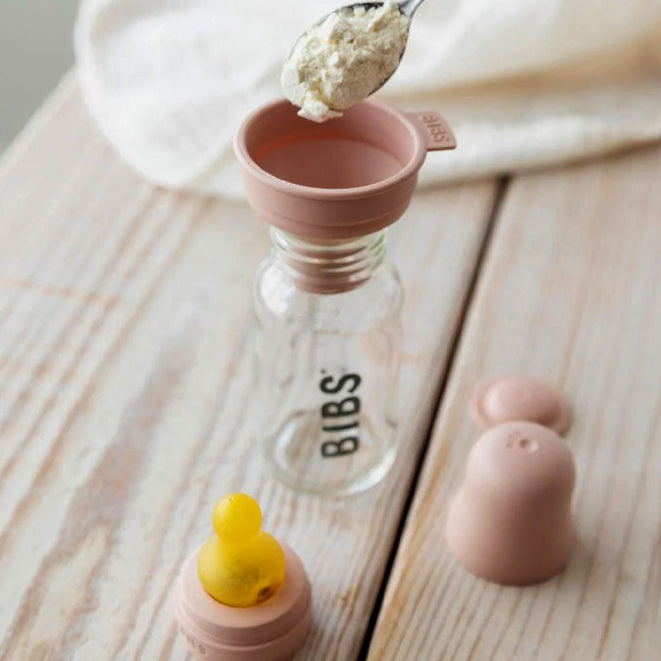 BIBS stiklinis buteliukas nuo dieglių 110 ml (Blush) pilnas komplektas