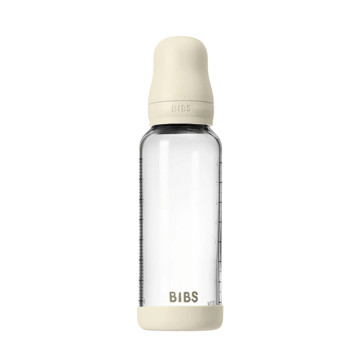BIBS naujasis stiklinis buteliukas nuo dieglių 240 ml medium flow pilnas komplektas Ivory