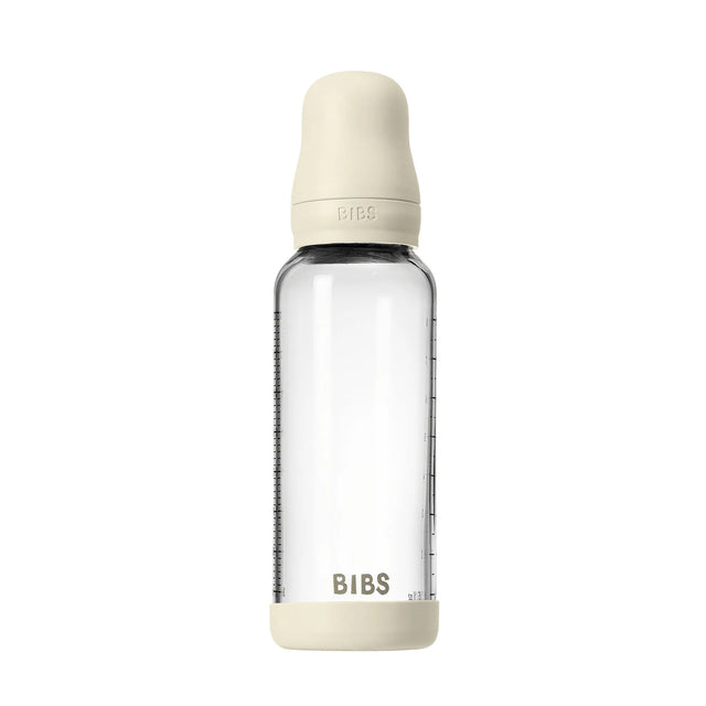 BIBS naujasis stiklinis buteliukas nuo dieglių 240 ml medium flow pilnas komplektas Ivory