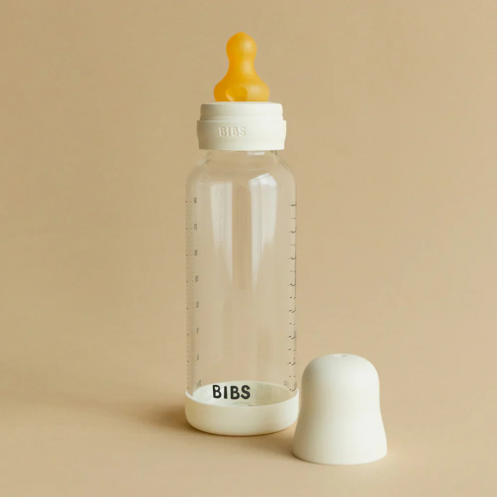 BIBS naujasis stiklinis buteliukas nuo dieglių 240 ml medium flow pilnas komplektas Blush