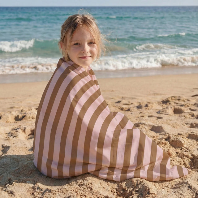 Molis&Co mikropluošto paplūdimio rankšluostis Khaki & Rose Stripes
