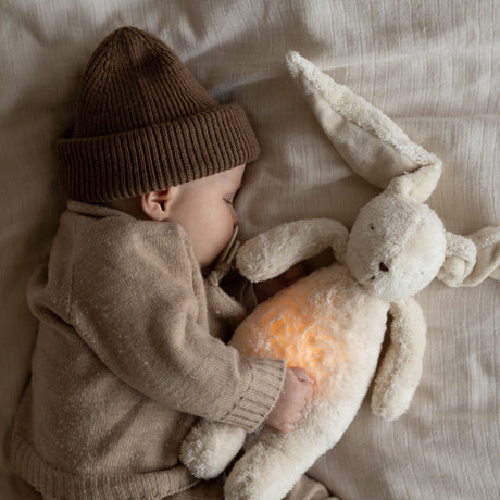 Moonie 2.0 migdukas Organic Humming Bunny - Grey su garso įrašymo funkcija