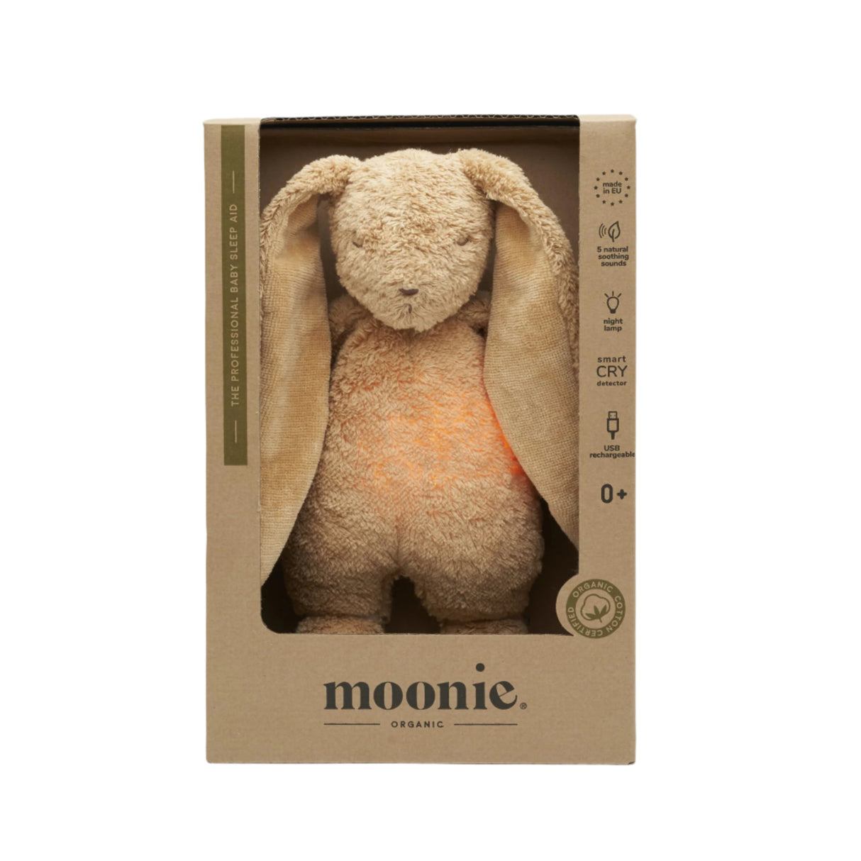 Moonie 2.0 migdukas Organic Humming Bunny - Cappuchino su garso įrašymo funkcija