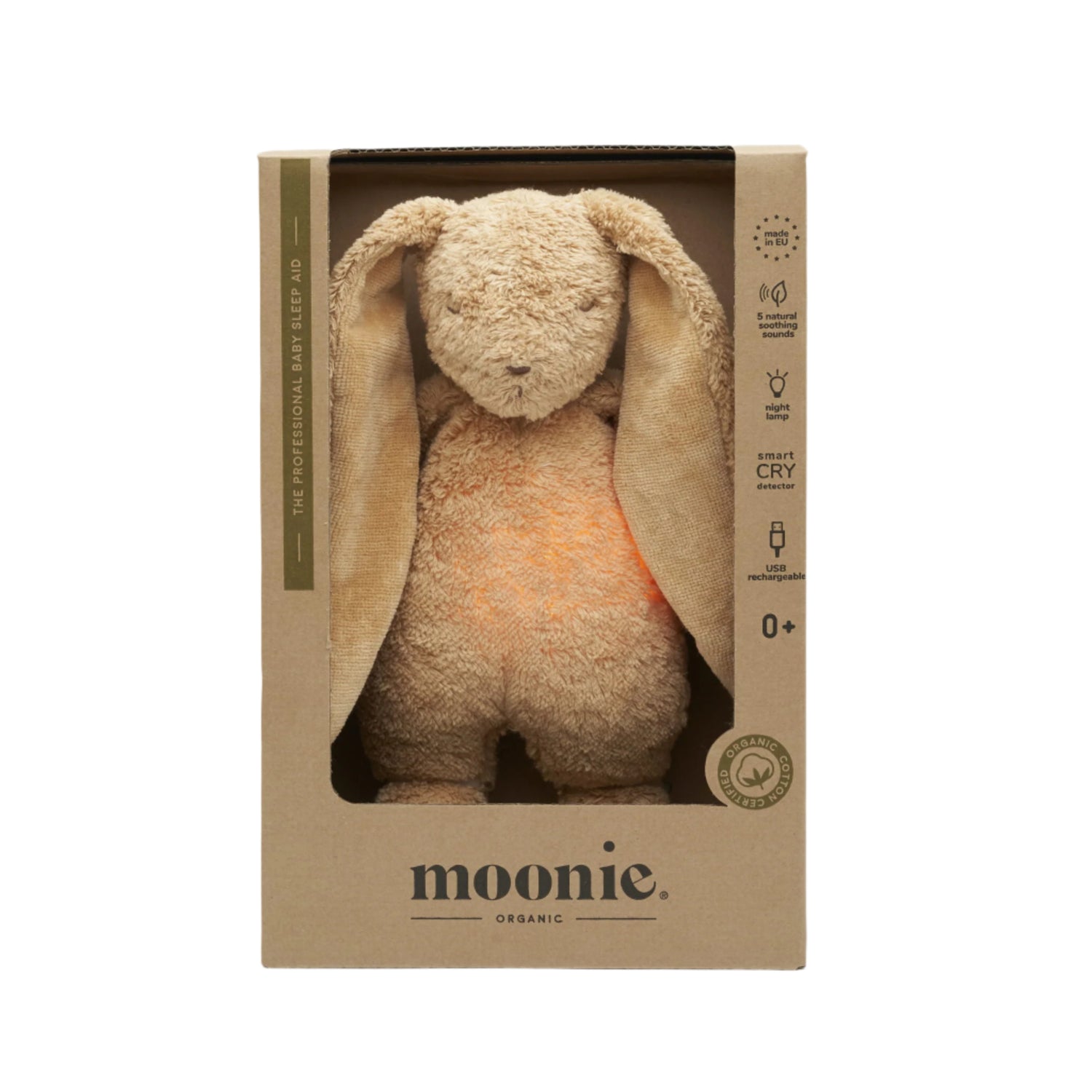 Moonie 2.0 migdukas Organic Humming Bunny - Cappuchino su garso įrašymo funkcija