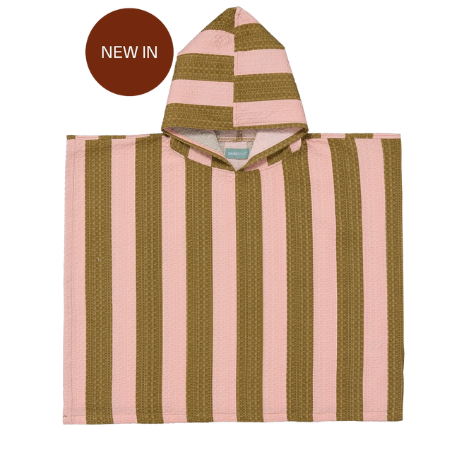 Molis&Co vaikiškas pončas - rankšluostis su gobtuvu Khaki & Rose Stripes