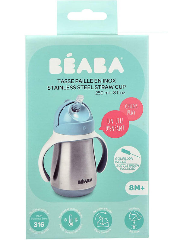 BEABA metalinė gertuvė su šiaudeliu, 250 ml, Windy Blue