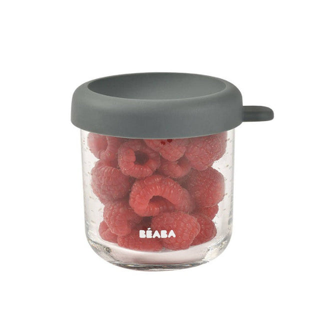 BEABA stiklinis maisto indelis su dangteliu, Mineral Grey, 250 ml