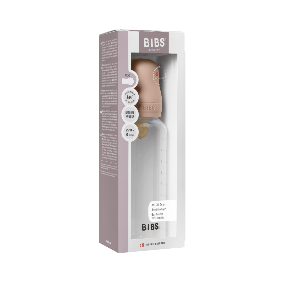 BIBS plastikinis buteliukas nuo dieglių 270 ml (Blush) pilnas komplektas