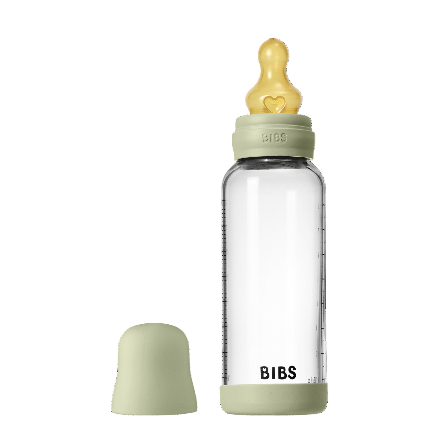 BIBS naujasis stiklinis buteliukas nuo dieglių 240 ml medium flow pilnas komplektas Sage