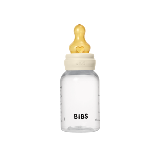 BIBS plastikinis buteliukas nuo dieglių 150 ml (Ivory) pilnas komplektas
