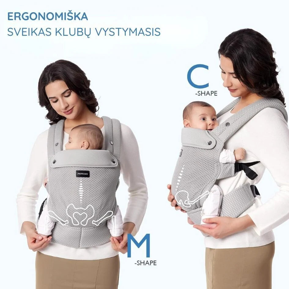 Momcozy ergonominė kūdikių nešioklė su tinkleliu, pilka
