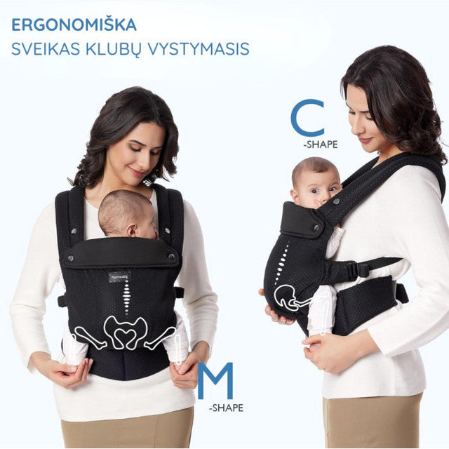 Momcozy ergonominė kūdikių nešioklė su tinkleliu, juoda