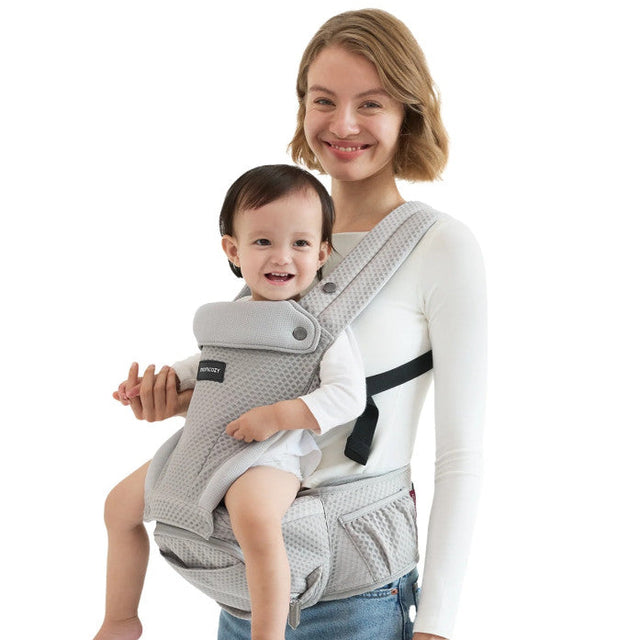 Momcozy kūdikių nešioklė Move2Fit 2in1 su klubų sėdyne, su tinkleliu, pilka