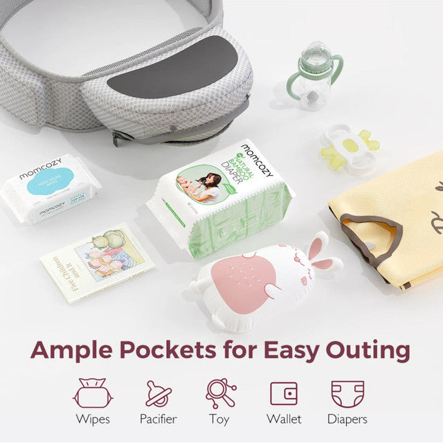 Momcozy kūdikių nešioklė Move2Fit 2in1 su klubų sėdyne, su tinkleliu, pilka