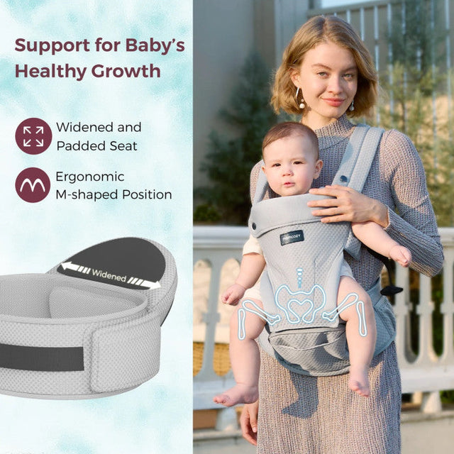 Momcozy kūdikių nešioklė Move2Fit 2in1 su klubų sėdyne, su tinkleliu, pilka