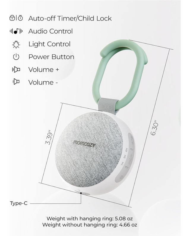 Momcozy mobilus baltojo triukšmo aparatas su naktine šviesa