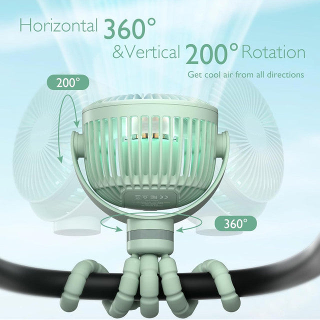 Momcozy nešiojamas vežimėlio ventiliatorius, žalias