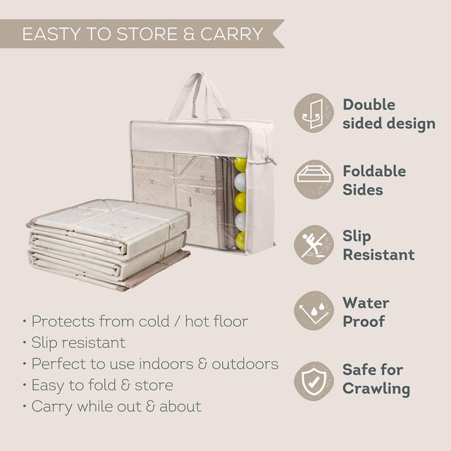 Taf Toys dvipusis vandeniui atsparus putų kilimėlis Fold and Fun, 150 × 180 su kamuoliukais