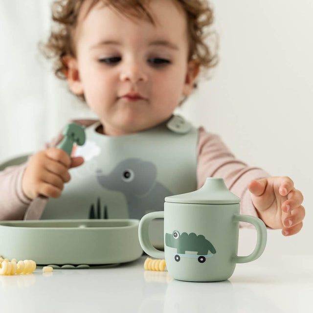 Done by Deer silikoninis puodelis su snapeliu ir rankenėlėmis Playground Green