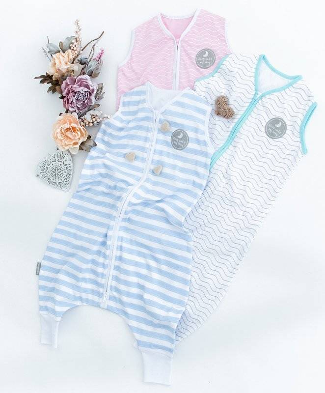 Natulino LITTLE WALKERS trisluoksnis kūdikio miegmaišis White Grey Waves & Mint