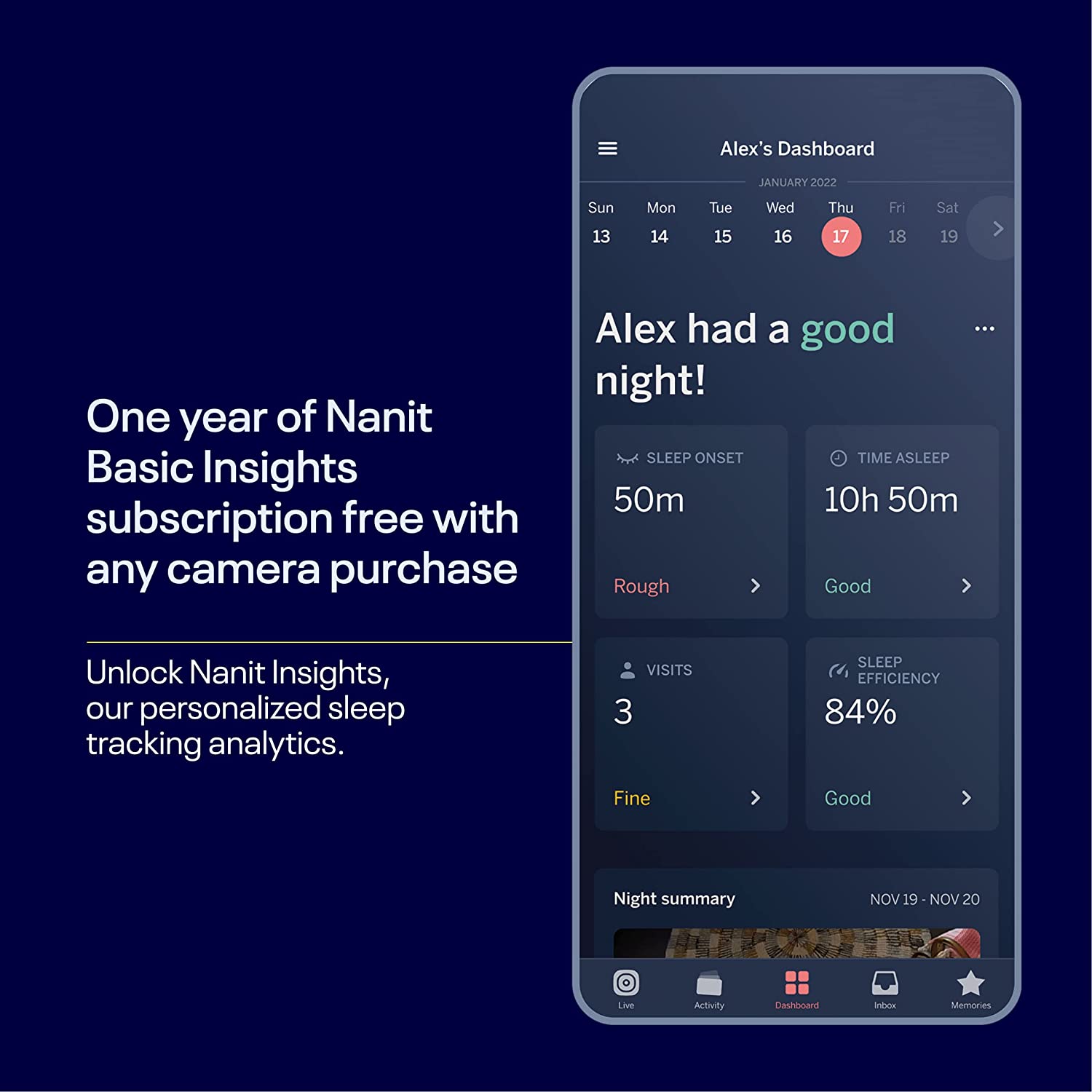 Nanit Pro Baby Monitor + Floor Stand mobilioji auklė su stovu, naktine šviesa ir kvėpavimo monitorius