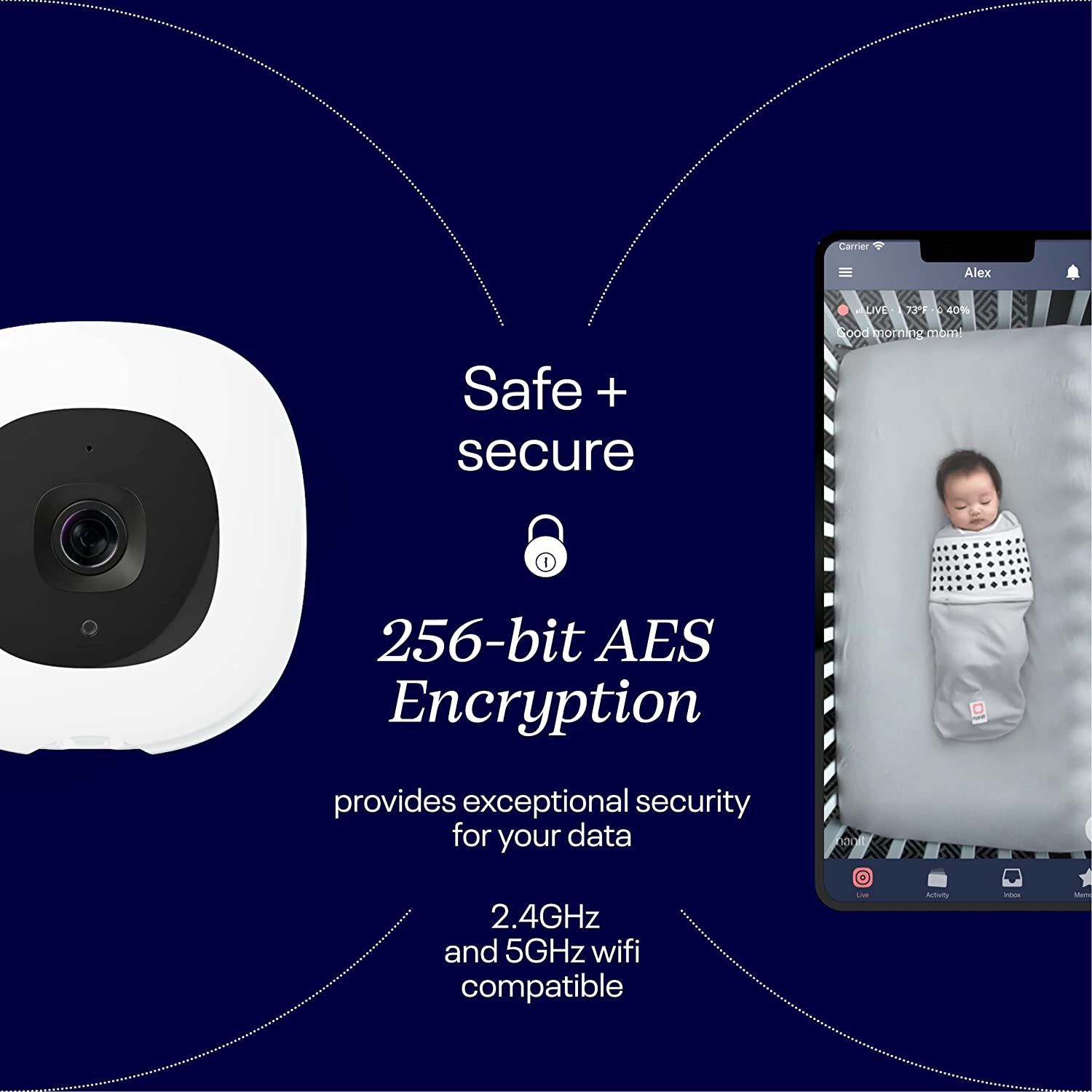 Nanit Pro Baby Monitor + Floor Stand mobilioji auklė su stovu, naktine šviesa ir kvėpavimo monitorius