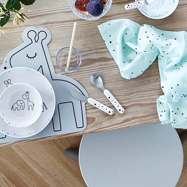 Done by Deer valgymo įrankiai vaikui Dreamy dots (balti)