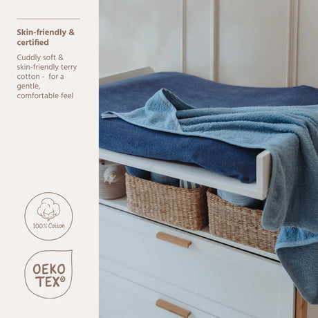 Meyco Baby medvilninis vonios rankšluostis su gobtuvu 75 × 75 cm, Jeans Blue