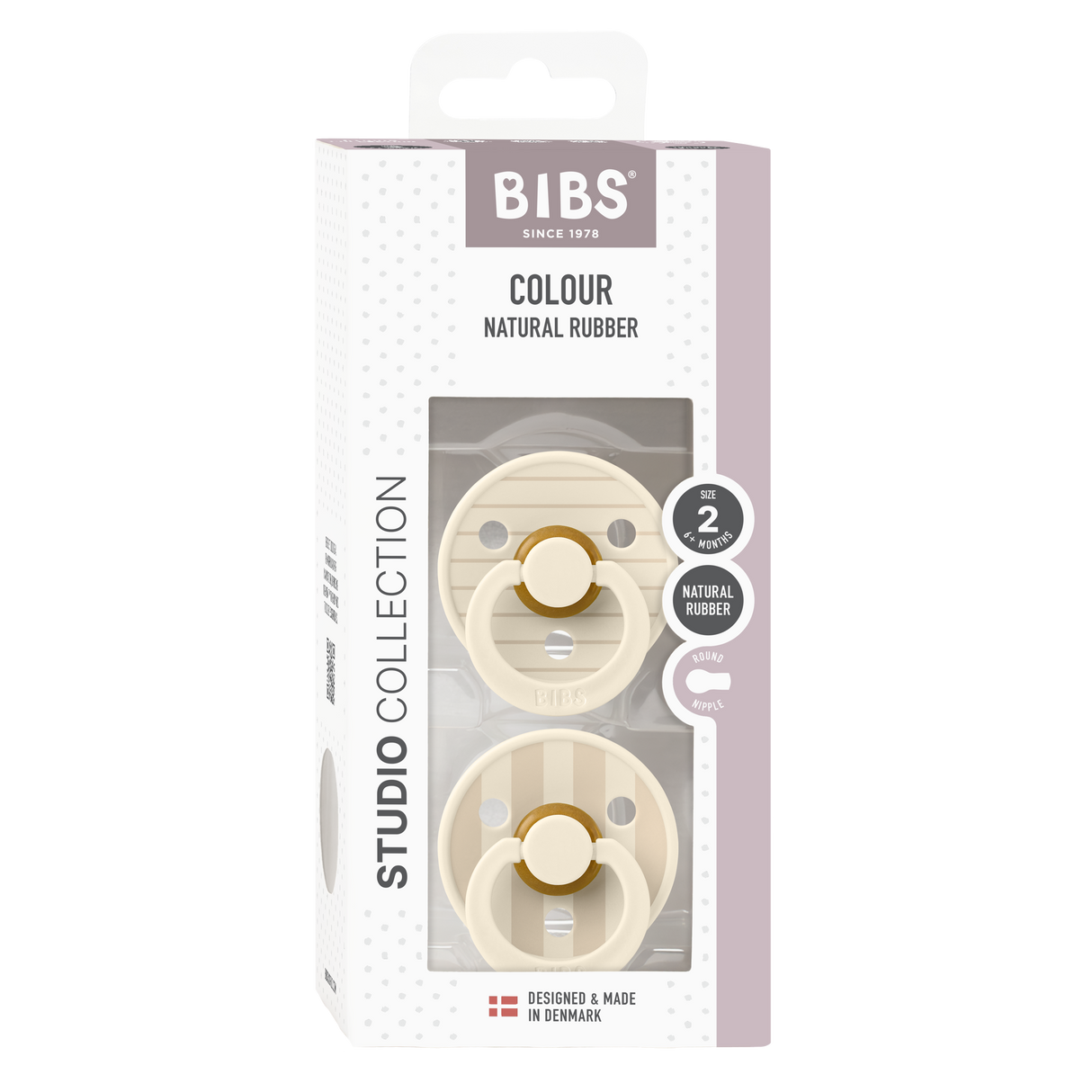 BIBS Studio Collection čiulptukų rinkinys 2 dydis (6 - 18 mėn.) Pin Ivory Vanilla Mix