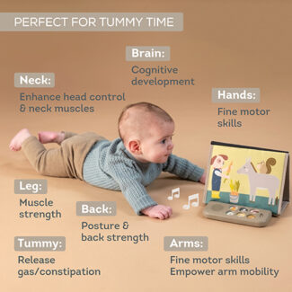 Taf Toys muzikinė lavinamoji knygelė pilvuko laikui Farm Musical Tummy Time Book, 0 mėn.+