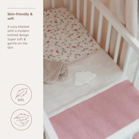 Meyco Baby megztas medvilninis pledas Stripe, 75 × 100 cm, Purple Pink / Soft Pink