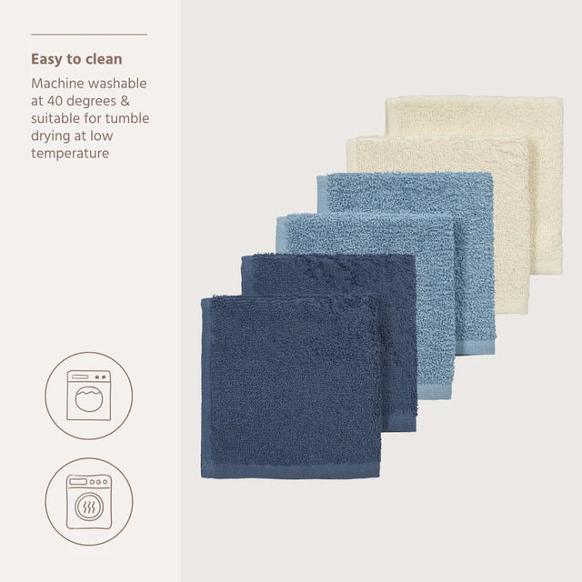Meyco Baby frotinės šluostės-rankšluostukai kūdikiui Natural/Jeans Blue/Indigo, 30×30 cm, 6 vnt.
