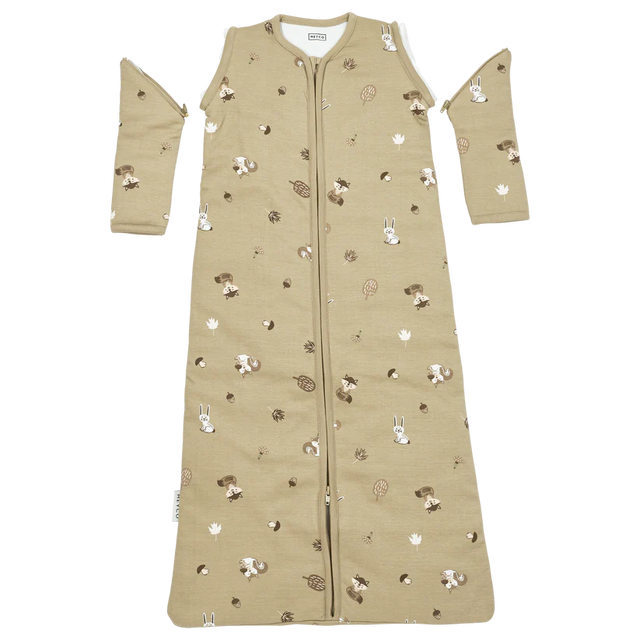Meyco Baby kūdikio miegmaišis su nusegamomis rankovėmis Forest Animals Sand, TOG 2.5