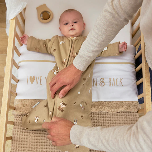 Meyco Baby kūdikio miegmaišis su nusegamomis rankovėmis Forest Animals Sand, TOG 2.5