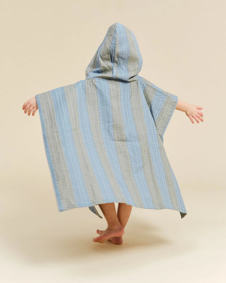 Molis&Co vaikiškas pončas - rankšluostis su gobtuvu Khaki & Blue Stripes