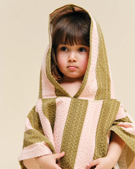 Molis&Co vaikiškas pončas - rankšluostis su gobtuvu Khaki & Rose Stripes