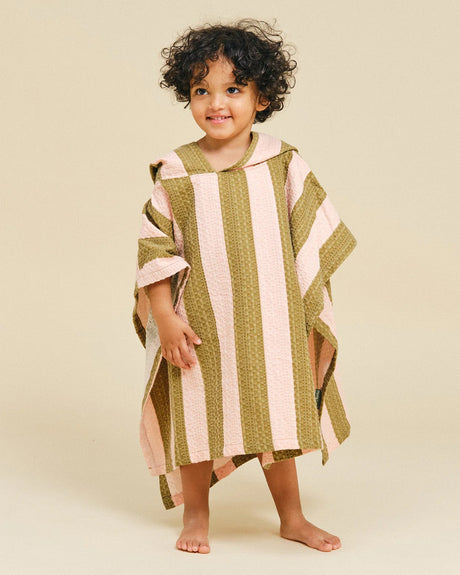 Molis&Co vaikiškas pončas - rankšluostis su gobtuvu Khaki & Rose Stripes