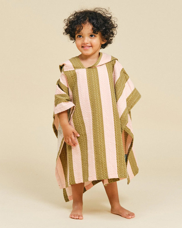 Molis&Co vaikiškas pončas - rankšluostis su gobtuvu Khaki & Rose Stripes