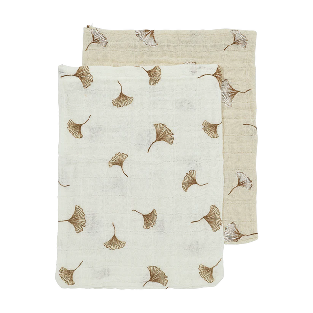 Meyco Baby muslino šluostės 30 × 30 cm (2 vnt.), Ginkgo Offwhite/Soft sand