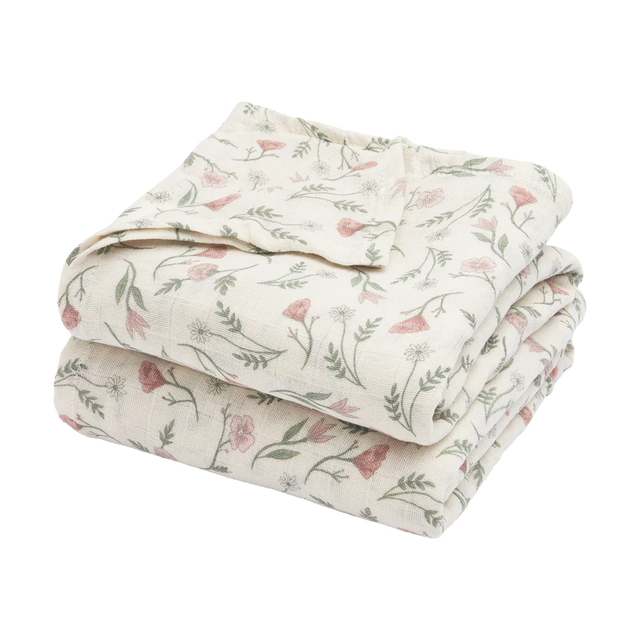 Meyco Baby muslino vystyklai / apklotai 120 × 120 cm (2 vnt.), Flower Multicolour